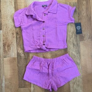 Vince Camuto Girls Size 7 Violet Button-Up Top and Shorts Set Muslin